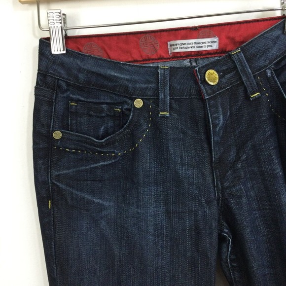 Fortune Womens Beijing Belle Boot Cut Dark Wash Stretch Blue Denim Jeans Size 27 - Picture 2 of 13